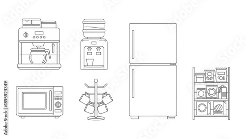 Kitchen Appliance Showcase: A comprehensive collection of modern kitchen appliances, meticulously illustrated with clean lines and a contemporary aesthetic.