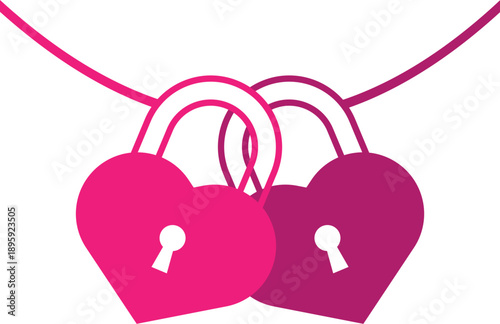 Two heart-shaped padlocks interlocked, symbolizing love, commitment, and everlasting romance in pink and magenta.
