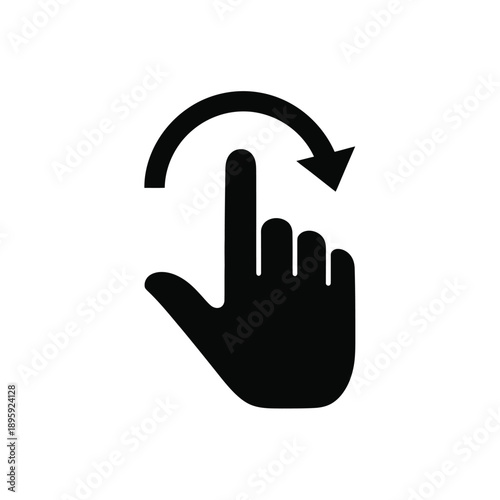 Black hand icon with curved arrow on indicating rotation or turn action