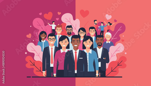 Happy diverse community illustration with businesspeople showing love unity and friendship