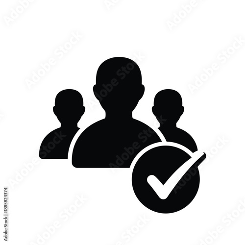 Black silhouettes of three people with a checkmark in a circle