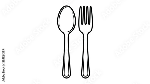 Cutlery Harmony: A simple, elegant illustration of a spoon and fork, side by side, perfectly representing the fundamental tools of dining and culinary art. 