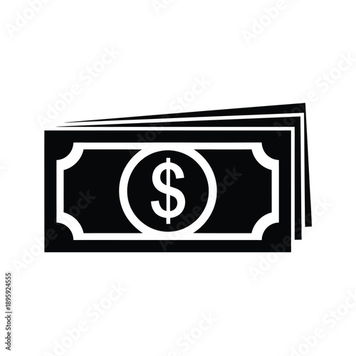 Black and white illustration of stacked dollar bills with a