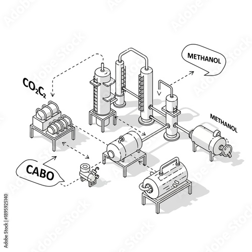 Industrial process diagram for methanol production from CO2 and C2.