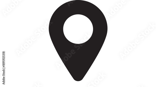 Map location icon with black pin marker illustrating geographic position and navigation symbol on a plain white background. featuring wayfinding, place, travel with direction and minimal design