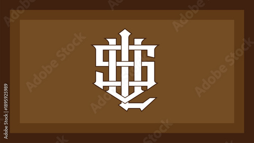 Classic Monogram with Gothic Style Letters Sul, Isolated on Brown Background, Vintage Elegance