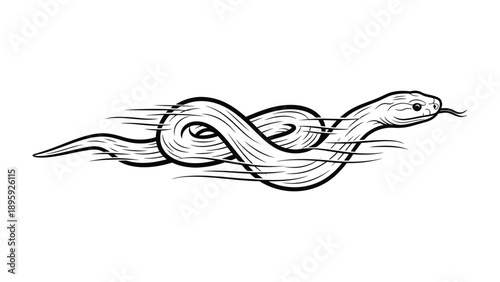 Cuadro en lienzo Snake's Swift Journey: A detailed illustration captures the fluid movement of a snake gliding gracefully, showcasing its intricate design and dynamic motion