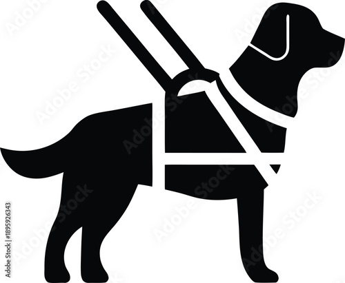 guide dog with harness silhouette vector illustration on transparent background