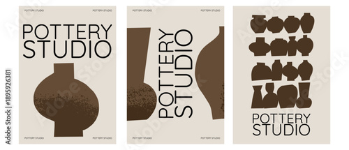 Ceramic classes vector illustration. Pottery workshop poster. Hand drawn texture ceramic vase. Art school and pottery studio