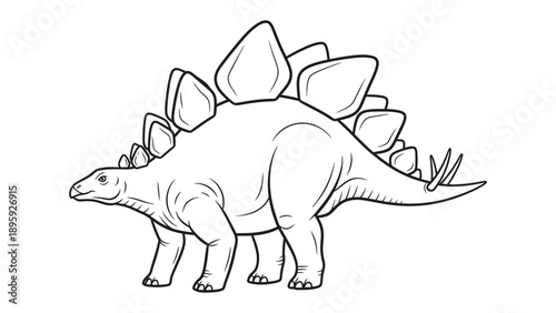 Stegosaurus Illustration: A detailed black-and-white illustration of a Stegosaurus, showcasing its distinctive plates and spiked tail.