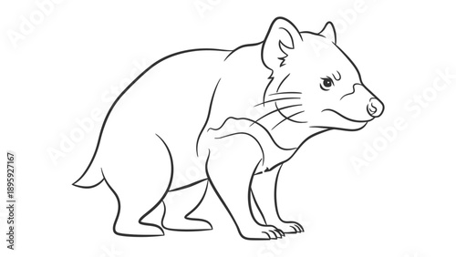Tasmanian Devil illustration: An illustrated Tasmanian devil, a unique carnivorous marsupial, depicted in a detailed line art style, showcasing its distinctive features.
