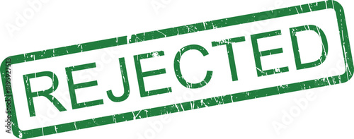 Distressed green rubber stamp impression displaying the word REJECTED on a clean white surface