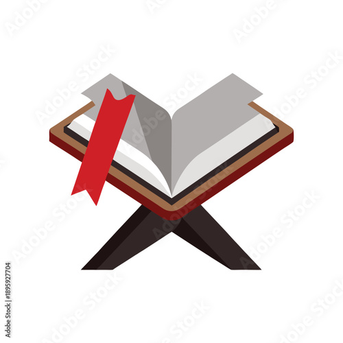 Isometric Holy Quran Book on Wooden Rehal Stand with Red Bookmark