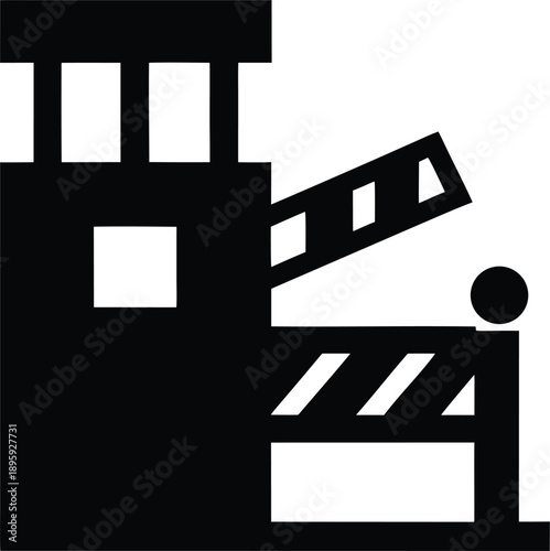 border crossing checkpoint silhouette vector illustration on transparent background