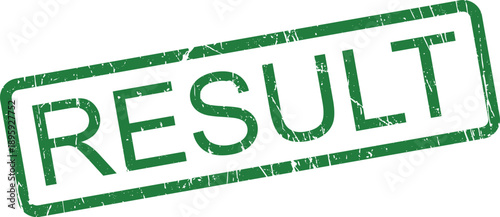 Distressed green rubber stamp impression displaying the word RESULT on a clean white surface