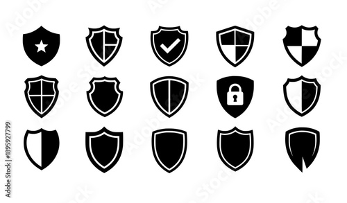 Shield logo icons for security protection and defence branding