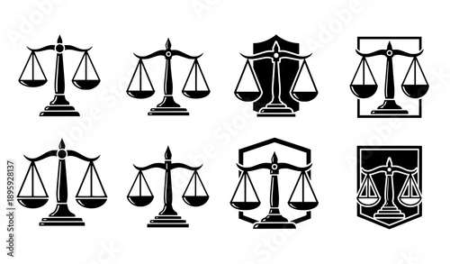 Justice scales and libra balance icons for legal branding