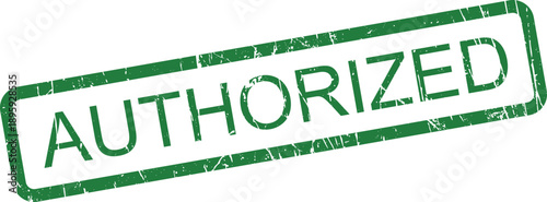 Green grunge rubber stamp displaying the word AUTHORIZED on a clean white surface