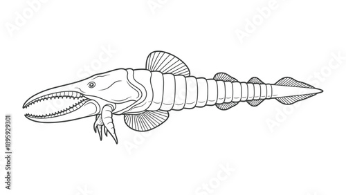 Mysterious Sea Creature Illustration: A detailed line drawing of a fascinating, ancient sea creature with unique features.