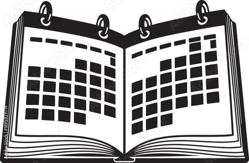 Open book with calendar pages and spiral binding 1