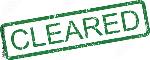Green rectangular grunge rubber stamp with the word CLEARED isolated on a clean white background