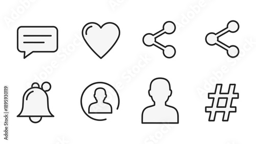 Iconic Interface Elements: A collection of simple, yet stylish icons designed for digital interfaces, each conveying essential functions and actions with clarity. 