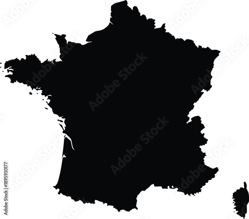 France map silhouette, black country outline, isolated geography shape, European nation cartography border illustration, simple vector design, minimal flat graphic