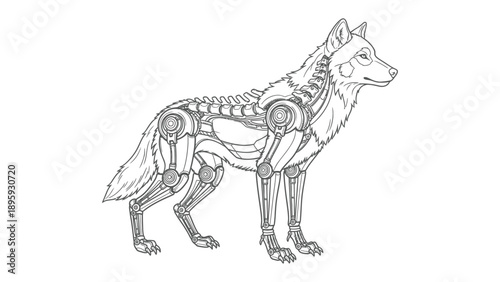 Mechanical Wolf: A captivating sketch showcases a wolf reimagined with a detailed mechanical structure, blending animal form with technological precision.