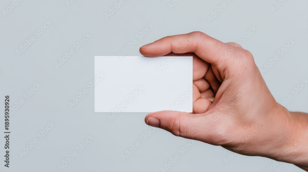 Obraz premium Business card hand blank white minimal close up isolated person human fingers palm skin holding object empty identity communication paper rectangle horizontal office professional template design