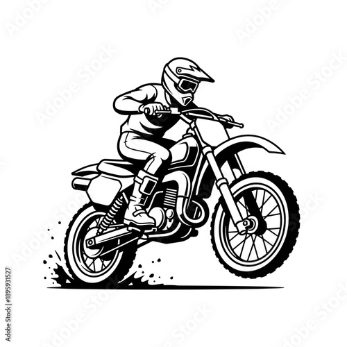 Dynamic Motocross Rider in Action Black and White Illustration.