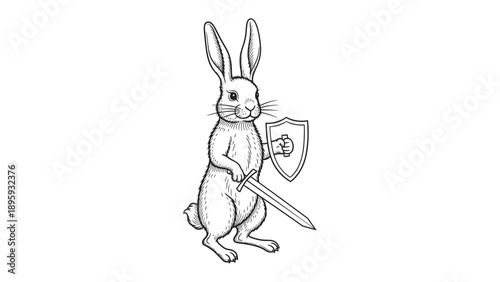 Brave Bunny Defender: An illustrated bunny, clad with a shield and sword, stands ready for action, embodying courage and protecting its realm.