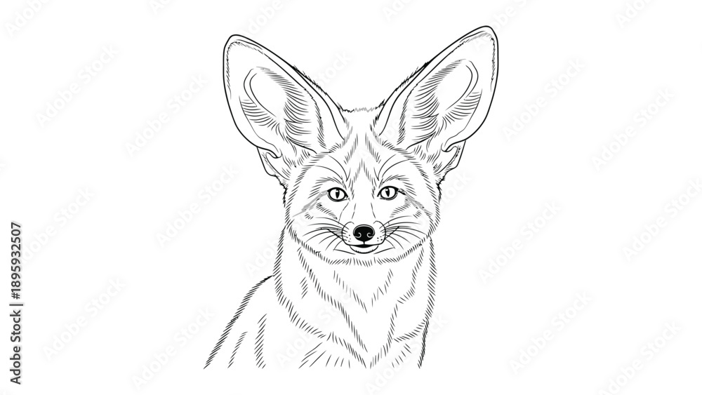 Obraz premium Fennec Fox Portrait: A detailed sketch captures the charm of a fennec fox, emphasizing its distinctive large ears and expressive gaze, showcasing its playful spirit and unique features.