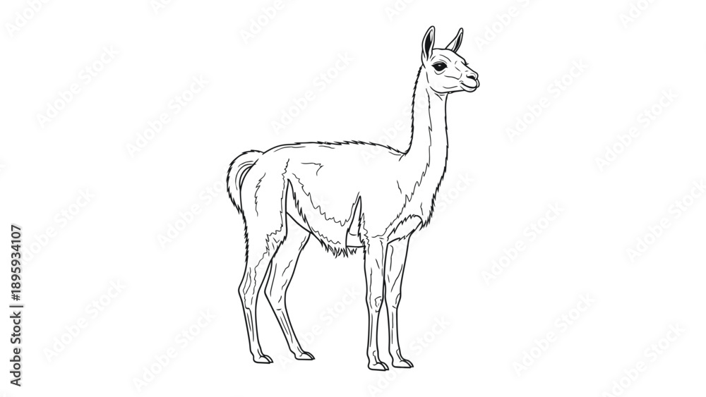 Fototapeta premium Llama Line Art: A sleek, minimalistic line drawing of a majestic llama, exuding an air of gentle curiosity and grace.