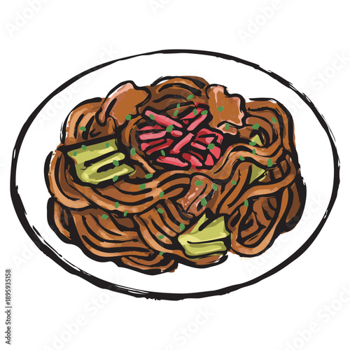 ソース焼きそばのイラスト