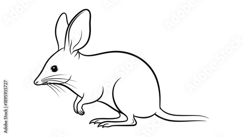Line Drawing of Bilby: A minimalist line drawing captures the essence of a bilby, highlighting its distinctive features and endearing nature. 