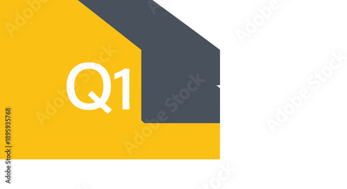 Q1 First Quarter Abstract Infographic Design Element. Modern yellow and grey geometric business presentation block for annual reports and financial data visualization.
