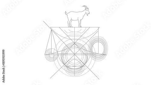 Architectural Goat: An artistic depiction of a goat, perched atop a geometrically complex structure, symbolizing harmony and precision.