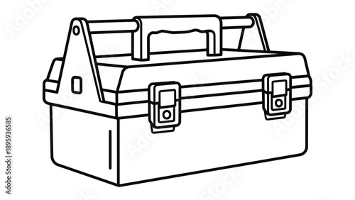 Toolbox in Outline: A detailed black and white illustration of a robust toolbox, designed for carrying and organizing various tools. It signifies readiness and a hands-on approach.