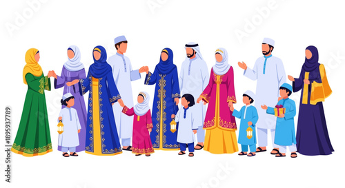 Diverse cultural community gathering together in traditional attire