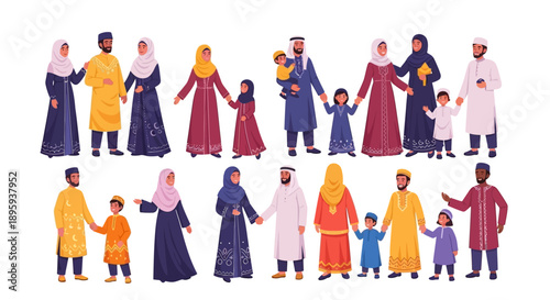 Diverse Group of People with Children Standing Together in a Community Setting Illustration