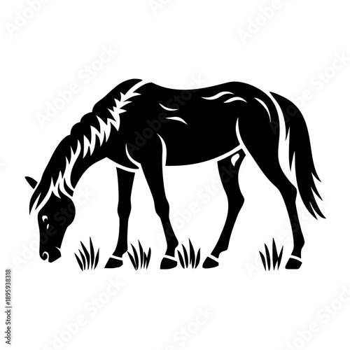 horse grazing calm wildlife icon silhouette illustration for nature countryside and animal design
