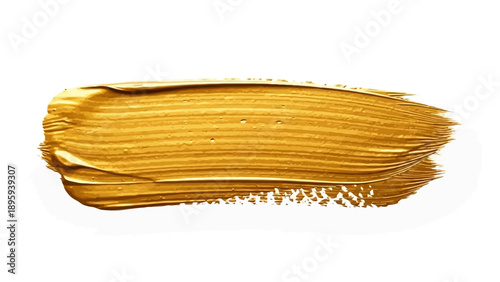 Golden metallic paint stroke with textured details on a clean white background.