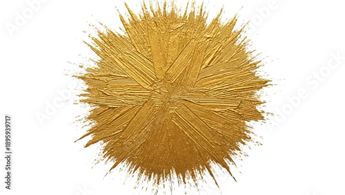 Gold abstract splash with textured brush strokes on white background.
