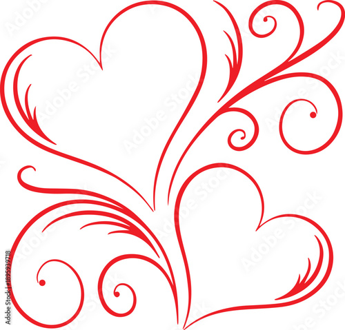 Photos Two Hearts Swirl Elements Stock Vector