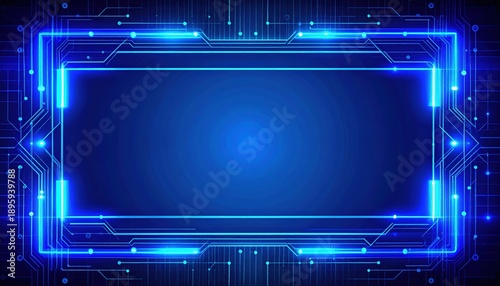 Blue circuit board glows with vibrant neon frame electronic board illuminates with blue and vibrant neon frame