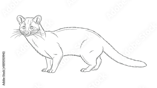 Civet cat sketch: A detailed sketch of a civet cat, capturing the animal's elegant form and unique features. The lines define its sleek body, long tail, and expressive eyes.
