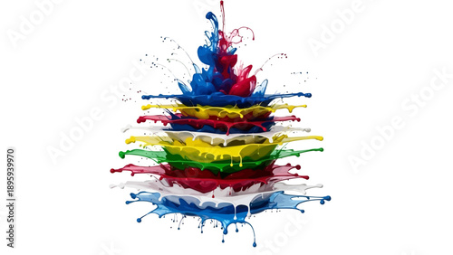 Vibrant stacked paint splashes creating a dynamic artistic display.