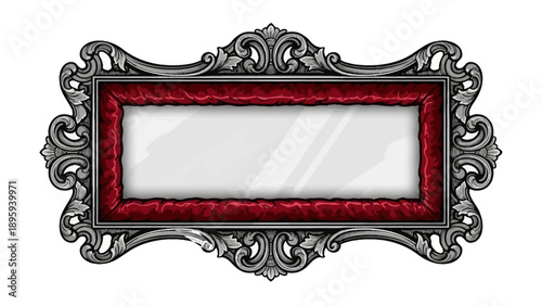 Ornate vintage baroque frame with red velvet border and elegant silver details