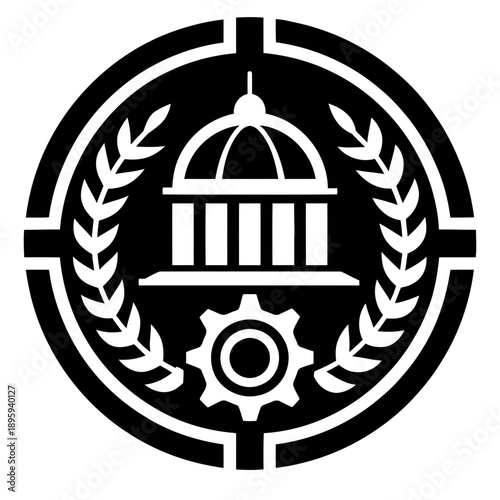 A black and white vector graphic of a government building icon