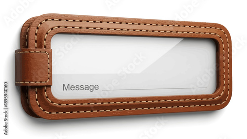 Brown leather message tag with blank space for text